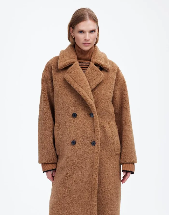 Women Teddy Long Coat Dark Camel Madewell Coats Jackets