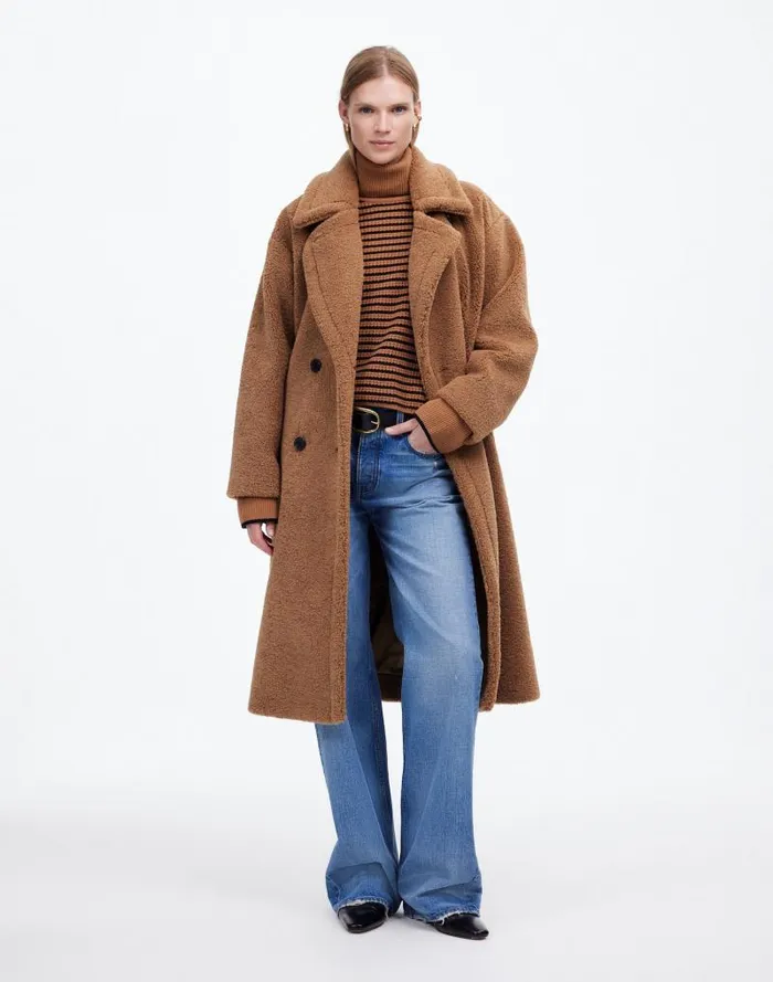 Women Teddy Long Coat Dark Camel Madewell Coats Jackets