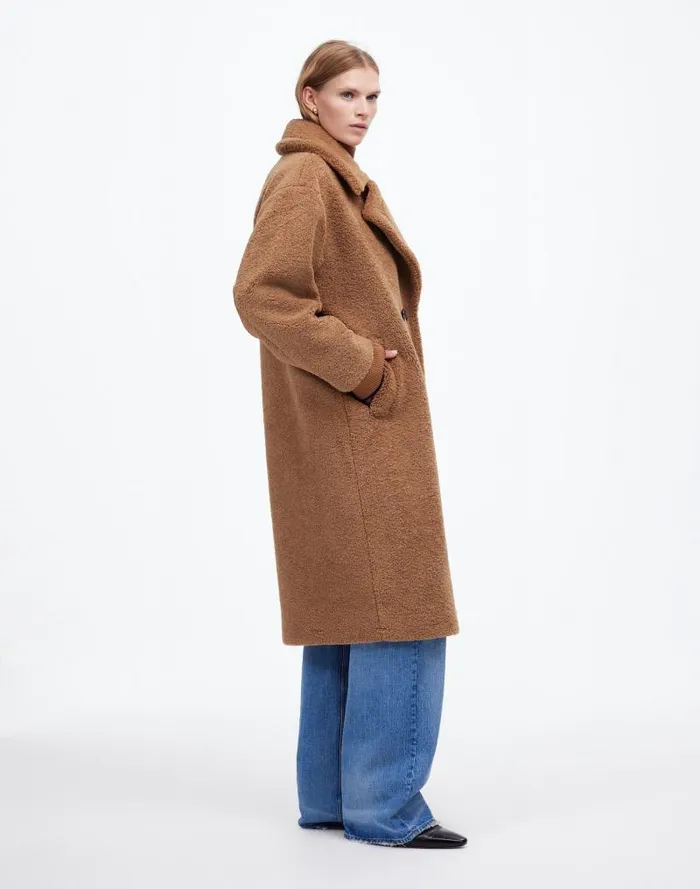 Women Teddy Long Coat Dark Camel Madewell Coats Jackets