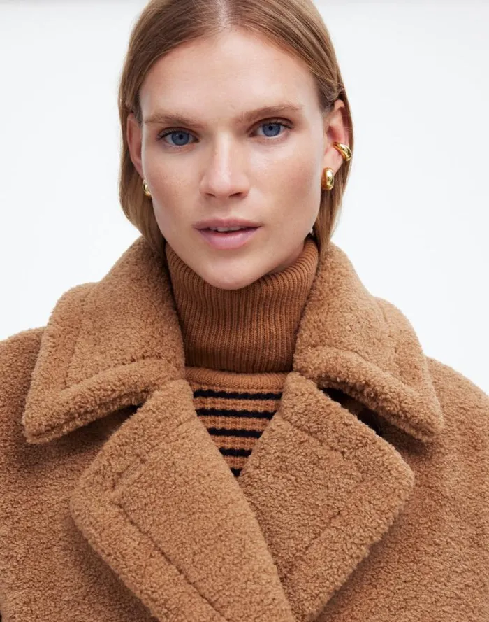 Women Teddy Long Coat Dark Camel Madewell Coats Jackets