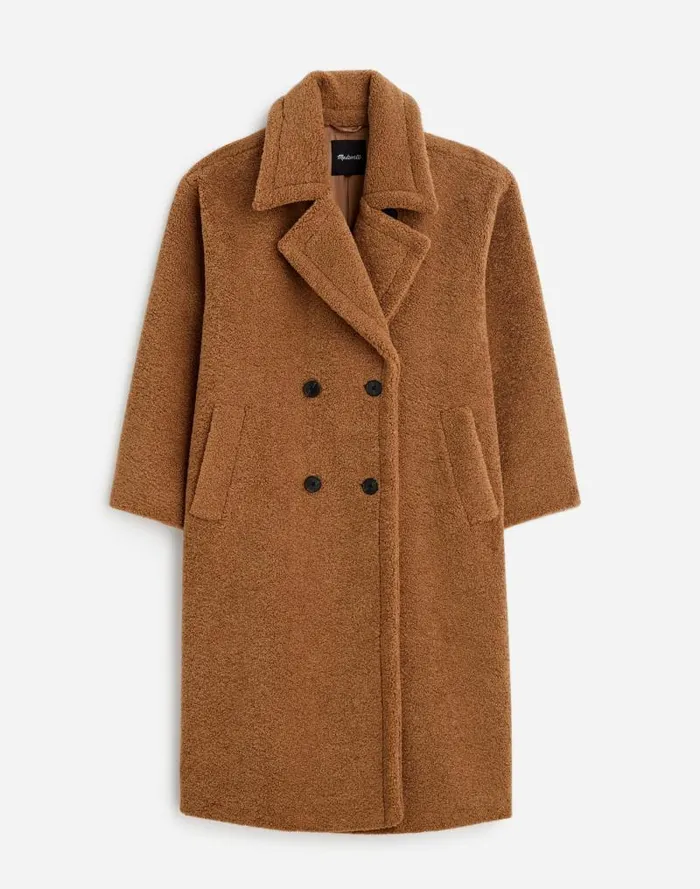 Women Teddy Long Coat Dark Camel Madewell Coats Jackets