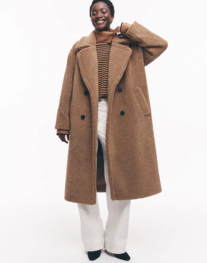 Women Teddy Long Coat Dark Camel Madewell Coats Jackets