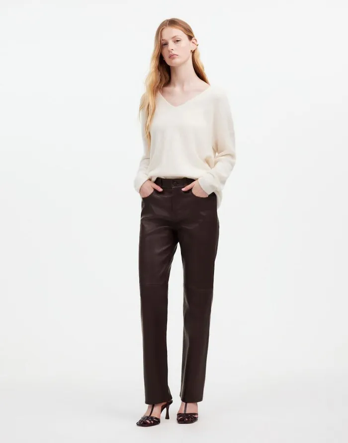 Women The 03990s Straight MidRise Pant In Leather Dark Coffee Madewell Pants