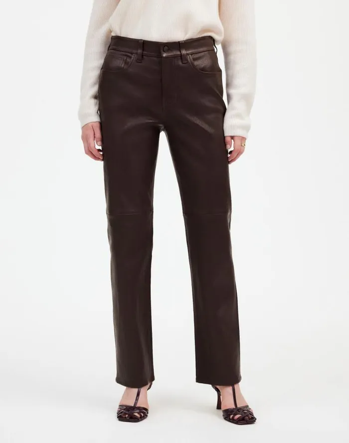 Women The 03990s Straight MidRise Pant In Leather Dark Coffee Madewell Pants