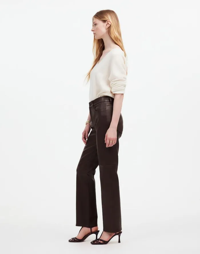 Women The 03990s Straight MidRise Pant In Leather Dark Coffee Madewell Pants