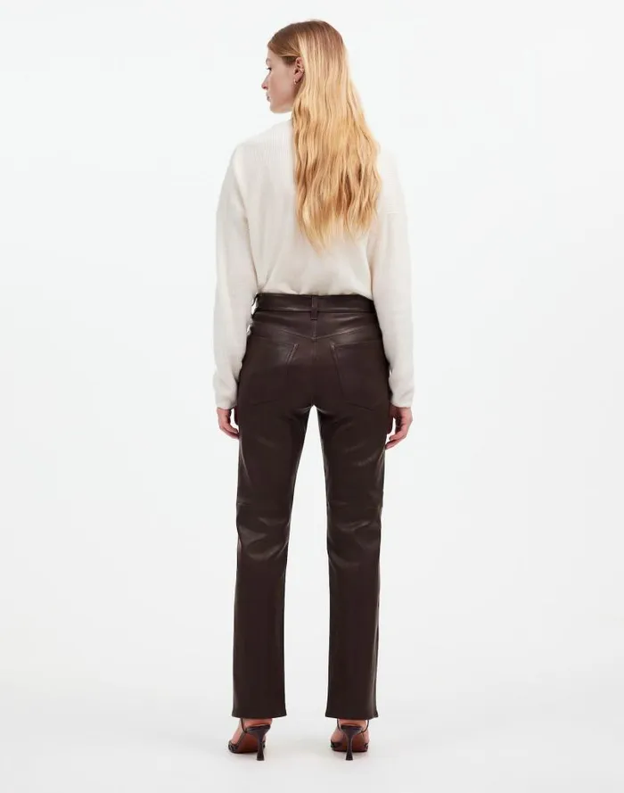 Women The 03990s Straight MidRise Pant In Leather Dark Coffee Madewell Pants