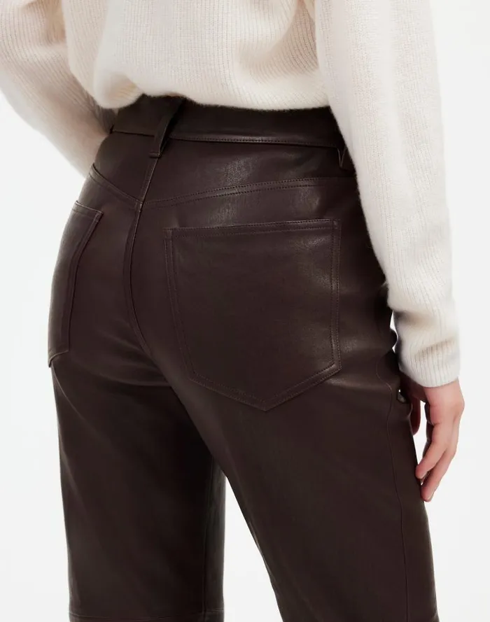 Women The 03990s Straight MidRise Pant In Leather Dark Coffee Madewell Pants