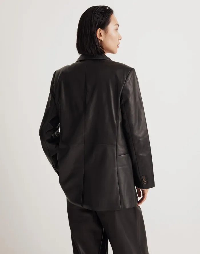 Women The Bedford Oversized Blazer In Leather True Black Madewell Coats Jackets