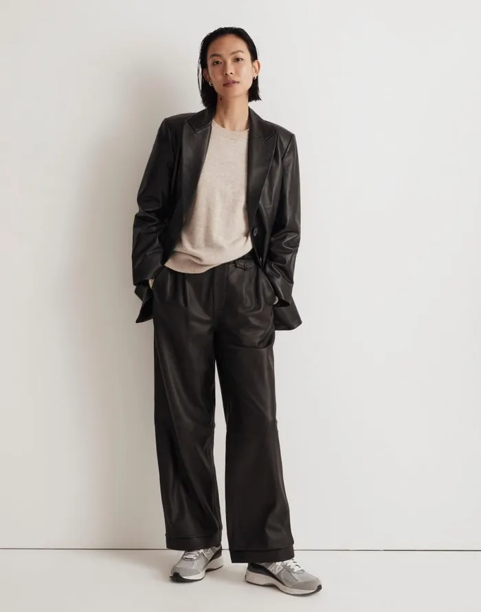 Women The Bedford Oversized Blazer In Leather True Black Madewell Coats Jackets