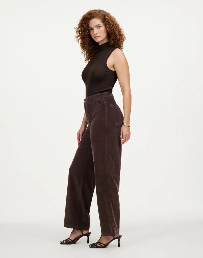 Women The Curvy Emmett WideLeg Pant In Corduroy Welt Pocket Edition Dark Carob Madewell Pants