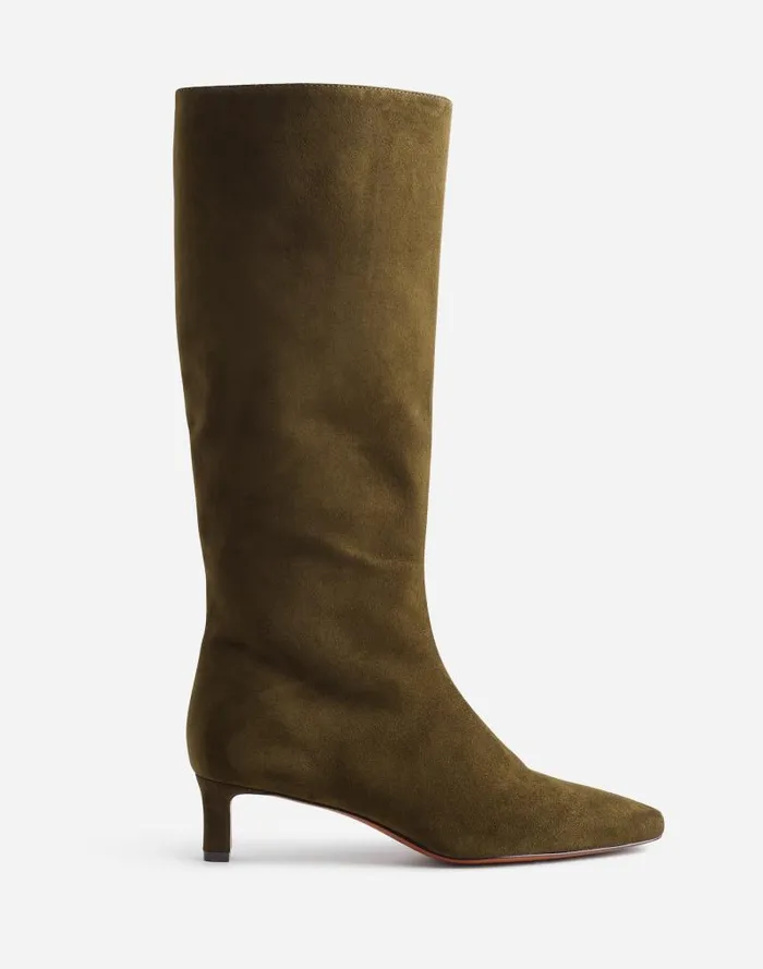 Women The Dimes KittenHeel Knee Boot Shaded Olive Madewell Boots