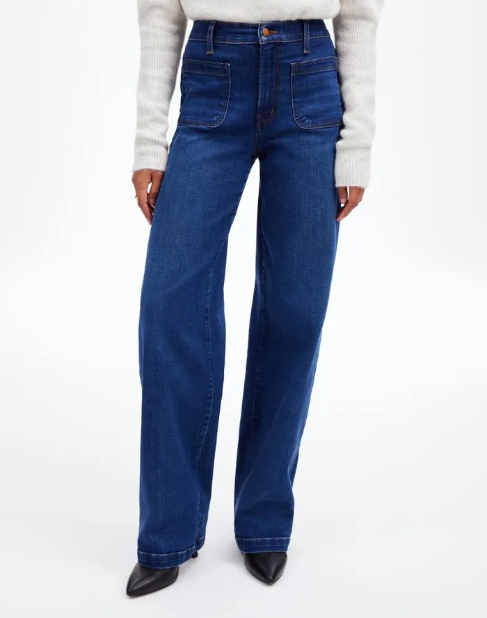 Women The Emmett WideLeg Full Length Jean Patch Pocket Edition Allentown Wash Madewell Jeans
