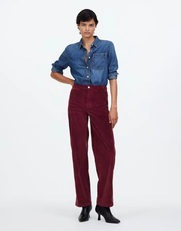 Women The Emmett WideLeg Pant In Corduroy Welt Pocket Edition Bordeaux Madewell Pants Women The Emmett WideLeg Pant In Corduroy Welt Pocket Edition Bordeaux Madewell Pants