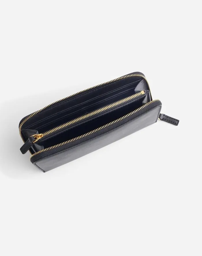 Women The Essential Continental Zip Wallet In Leather True Black Madewell Pouches and Wallets