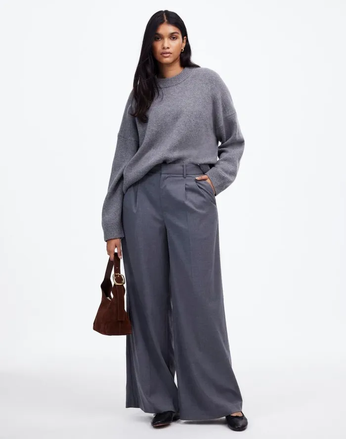 Women The Harlow SuperwideLeg Trouser In Flannel Light Grey Madewell Pants