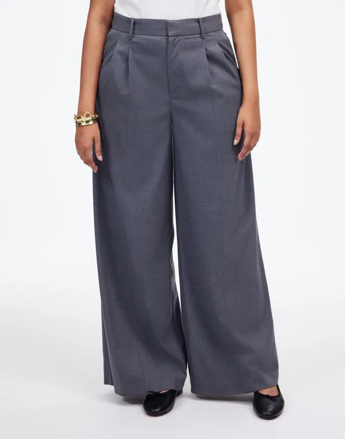 Women The Harlow SuperwideLeg Trouser In Flannel Light Grey Madewell Pants
