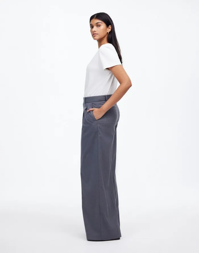 Women The Harlow SuperwideLeg Trouser In Flannel Light Grey Madewell Pants