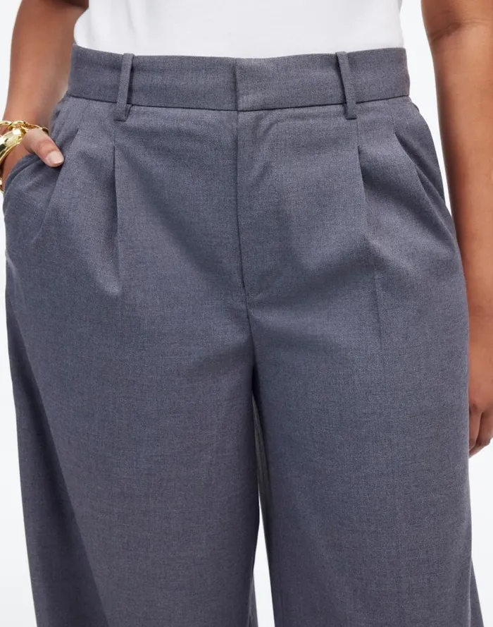 Women The Harlow SuperwideLeg Trouser In Flannel Light Grey Madewell Pants