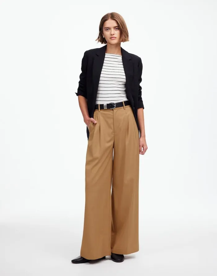 Women The Harlow SuperwideLeg Trouser In Flannel Light Neutral Madewell Pants Women The Harlow SuperwideLeg Trouser In Flannel Light Neutral Madewell Pants