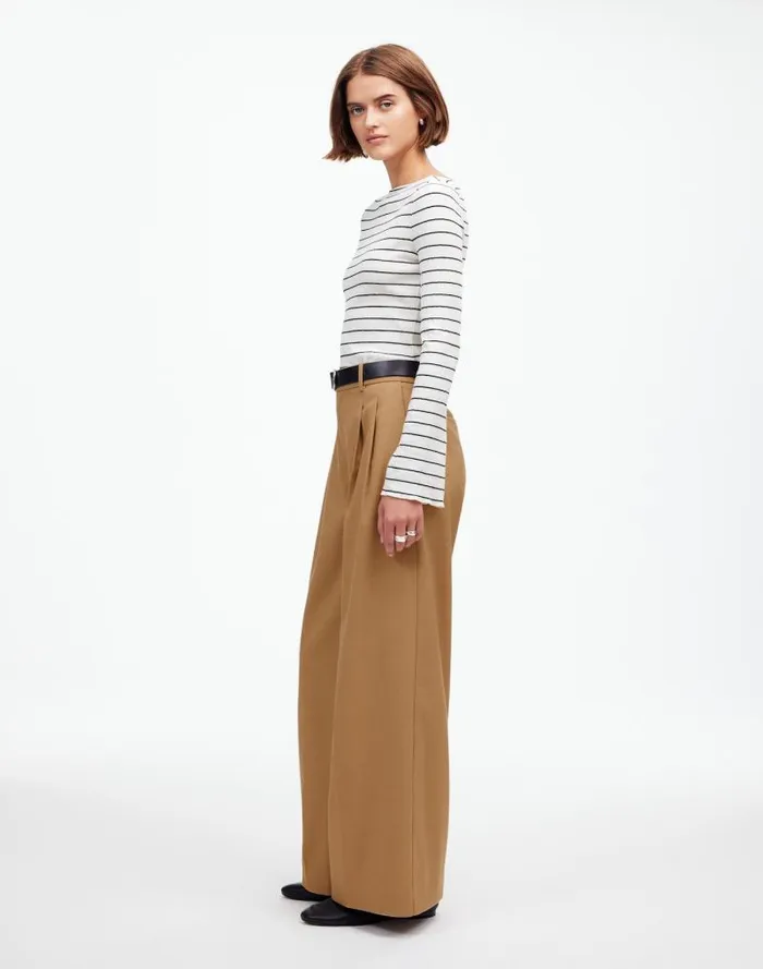 Women The Harlow SuperwideLeg Trouser In Flannel Light Neutral Madewell Pants