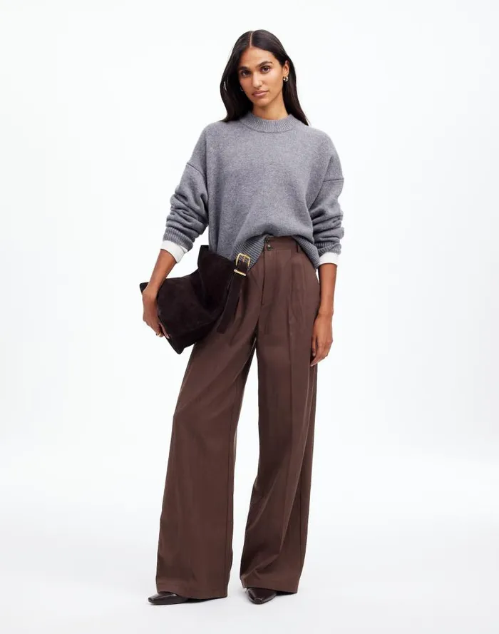 Women The Harlow WideLeg Pant In Drapey Twill Dark Carob Madewell Pants