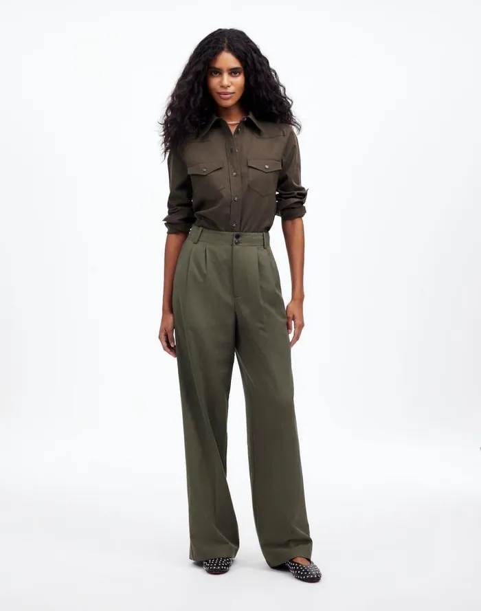 Women The Harlow WideLeg Pant In Drapey Twill Faded Ivy Madewell Pants