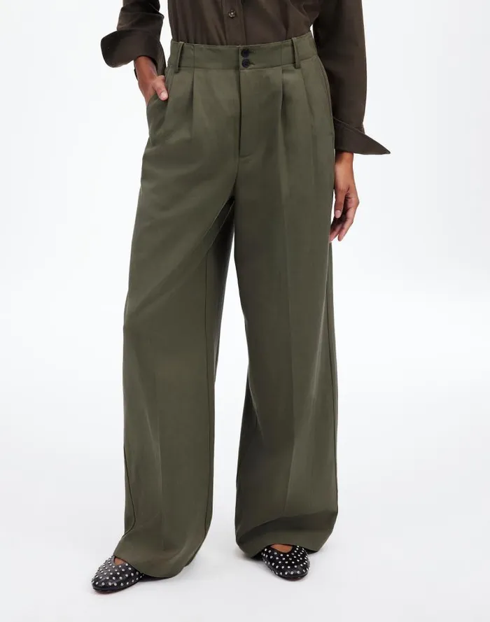 Women The Harlow WideLeg Pant In Drapey Twill Faded Ivy Madewell Pants