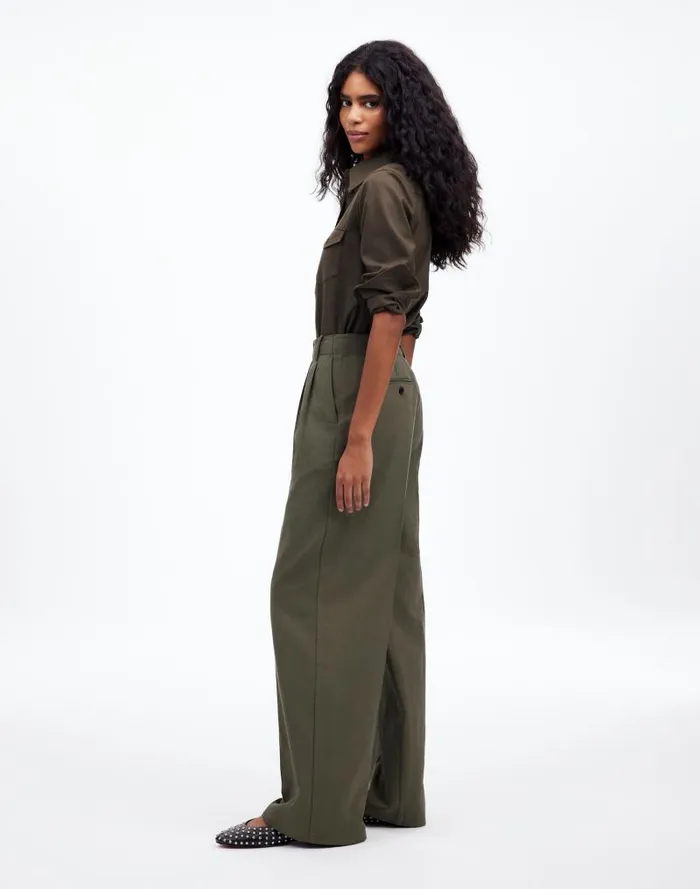 Women The Harlow WideLeg Pant In Drapey Twill Faded Ivy Madewell Pants