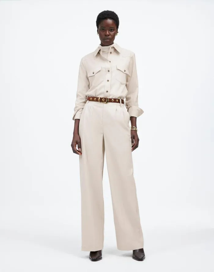 Women The Harlow WideLeg Pant In Flannel Pebble Stone Madewell Pants