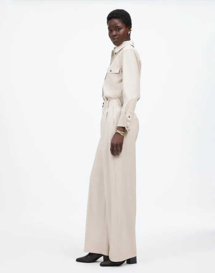 Women The Harlow WideLeg Pant In Flannel Pebble Stone Madewell Pants