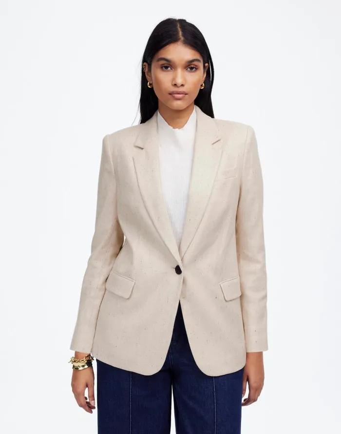 Women The Kline Blazer Oatmeal Herringbone Madewell Coats Jackets