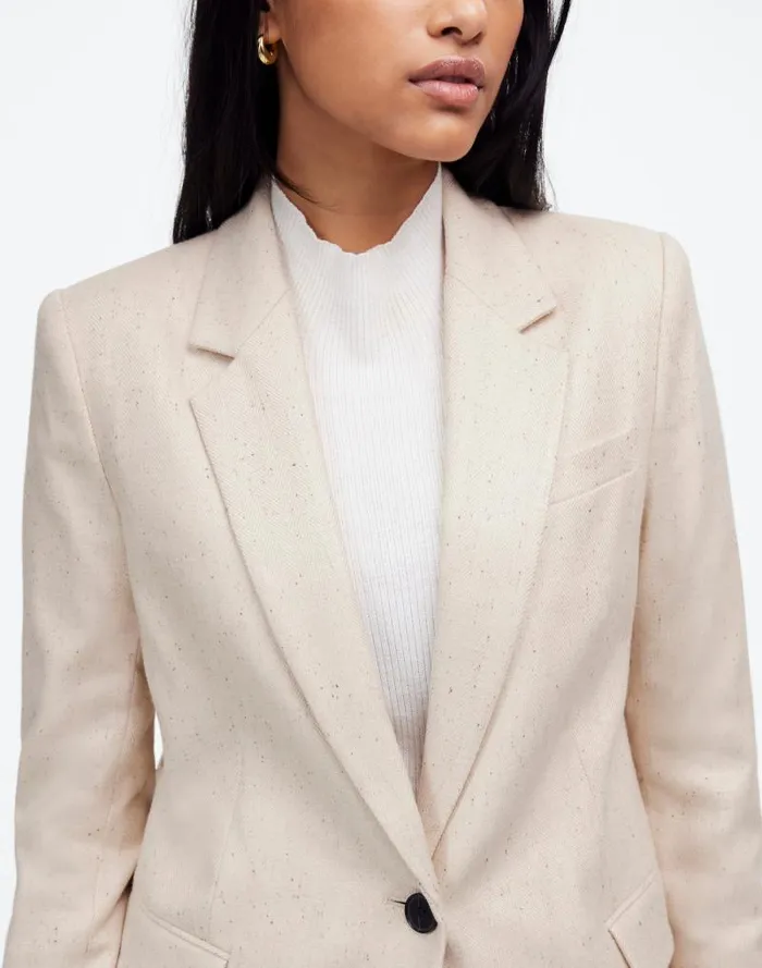 Women The Kline Blazer Oatmeal Herringbone Madewell Coats Jackets