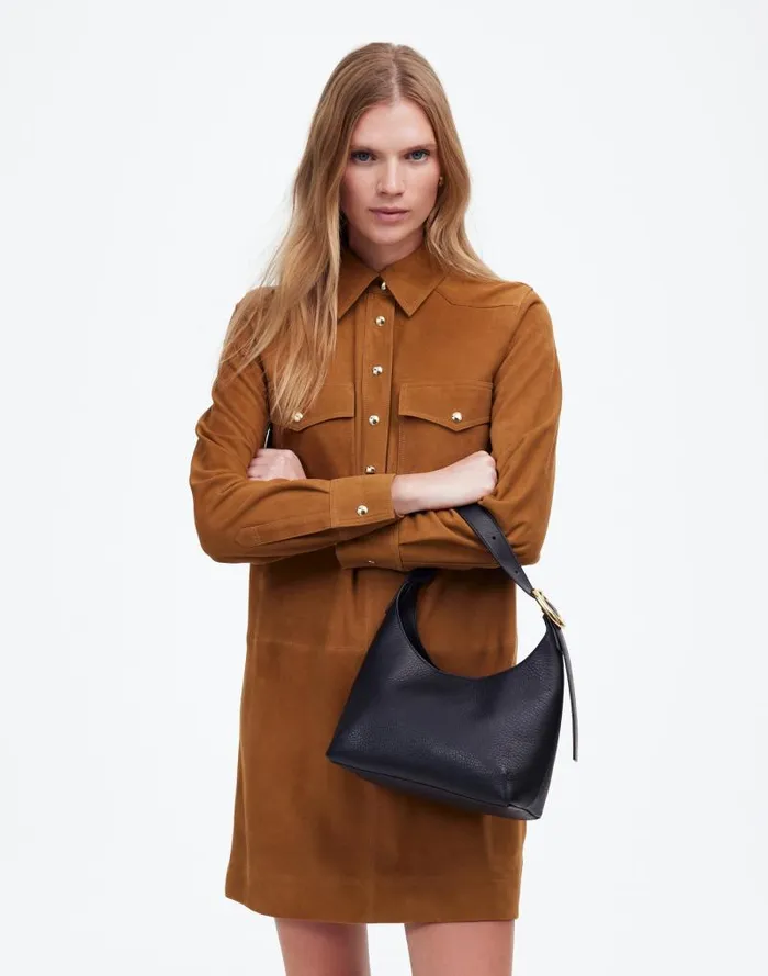 Women The SculpturalBuckle Shoulder Bag True Black Madewell Bags