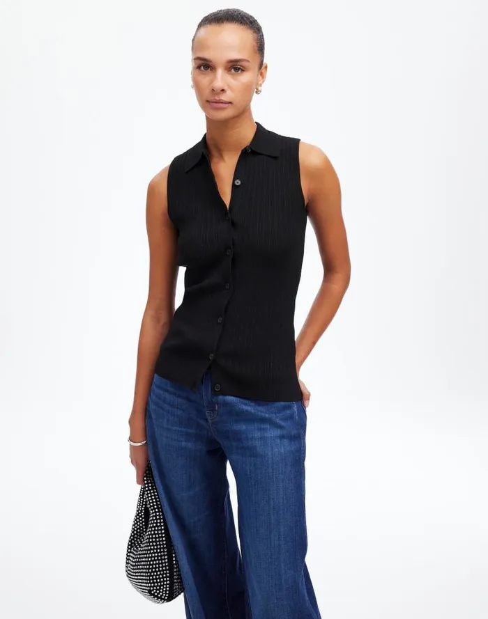 Women The Signature Knit ButtonFront Vest Abyss Madewell Sweaters