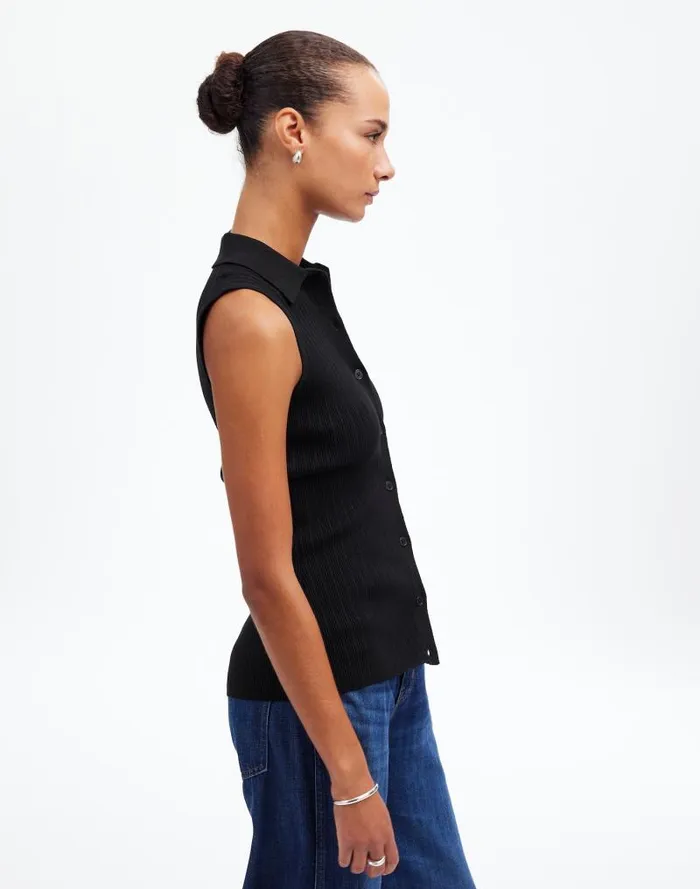 Women The Signature Knit ButtonFront Vest Abyss Madewell Sweaters