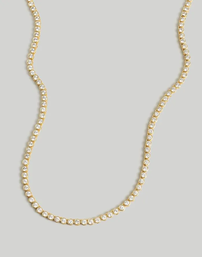 Women The Tennis Collection Bezel Set Crystal Necklace Pale Gold Madewell Jewelry