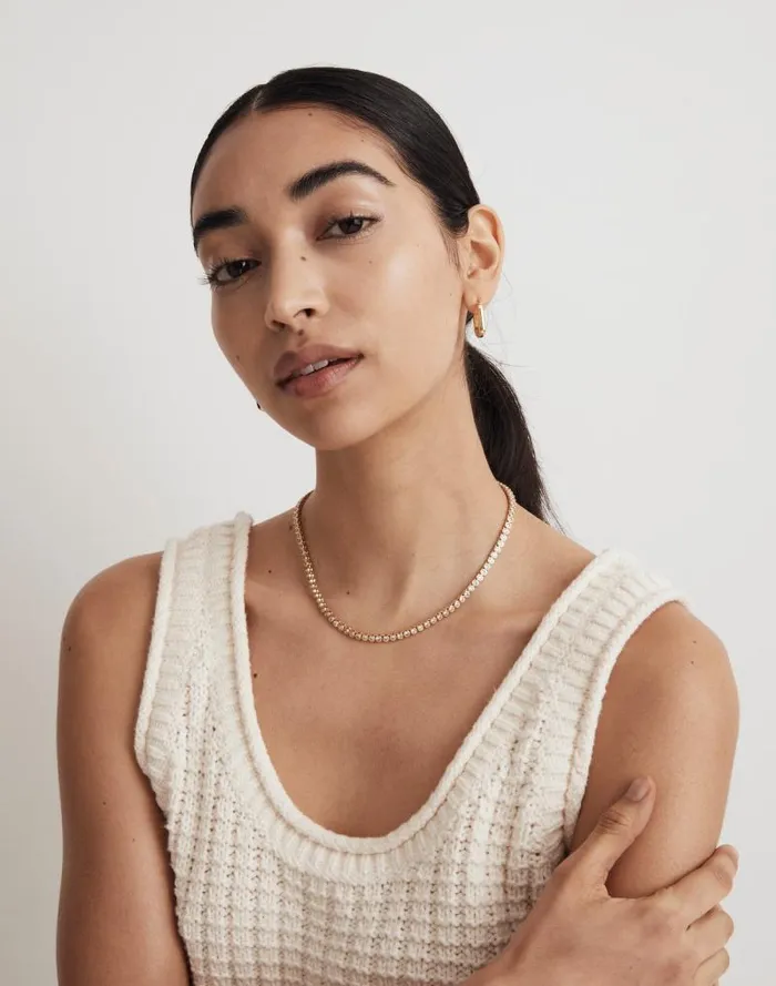 Women The Tennis Collection Bezel Set Crystal Necklace Pale Gold Madewell Jewelry