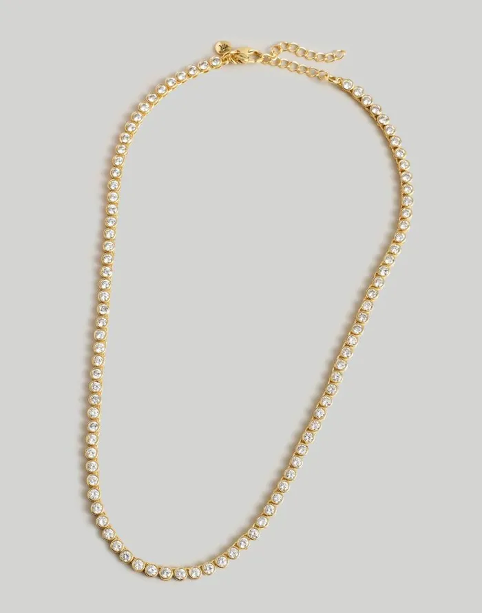 Women The Tennis Collection Bezel Set Crystal Necklace Pale Gold Madewell Jewelry