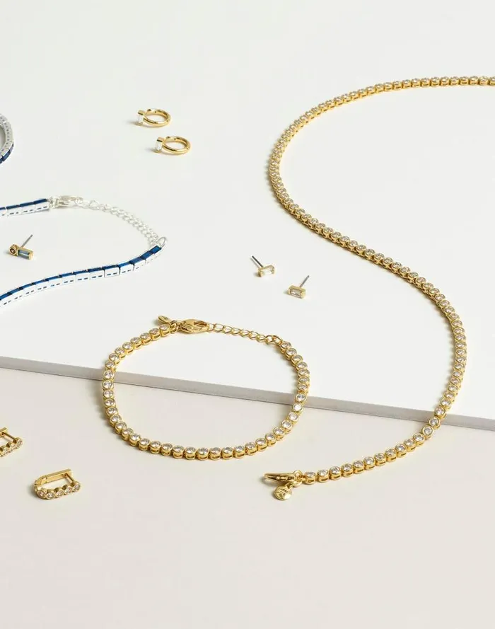 Women The Tennis Collection Bezel Set Crystal Necklace Pale Gold Madewell Jewelry
