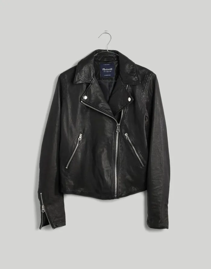 Women The Washed Leather Motorcycle Jacket True Black Madewell Coats Jackets