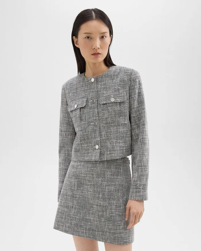 Women Theory Blazers Jackets Cropped Military Jacket In Cotton Tweed Black Multi Women Theory Blazers Jackets Cropped Military Jacket In Cotton Tweed Black Multi