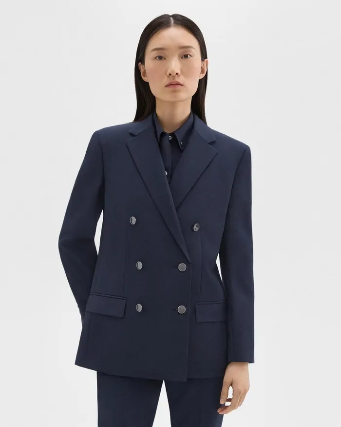 Women Theory Blazers Jackets DoubleBreasted Boxy Blazer In Oxford Wool Nocturne Navy Women Theory Blazers Jackets DoubleBreasted Boxy Blazer In Oxford Wool Nocturne Navy