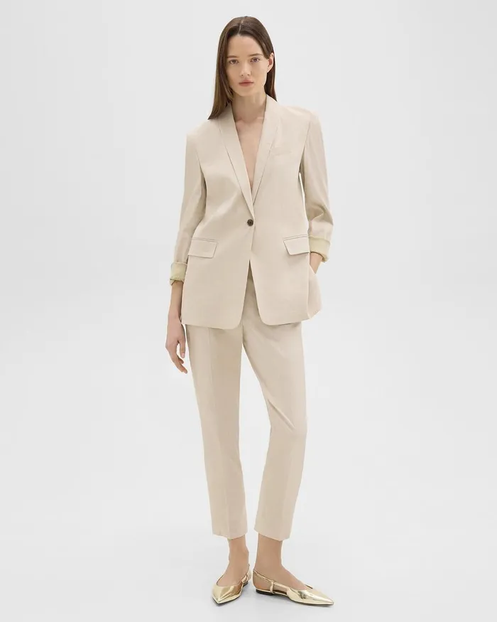 Women Theory Blazers Jackets Rolled Sleeve Blazer In Stretch Linen Straw