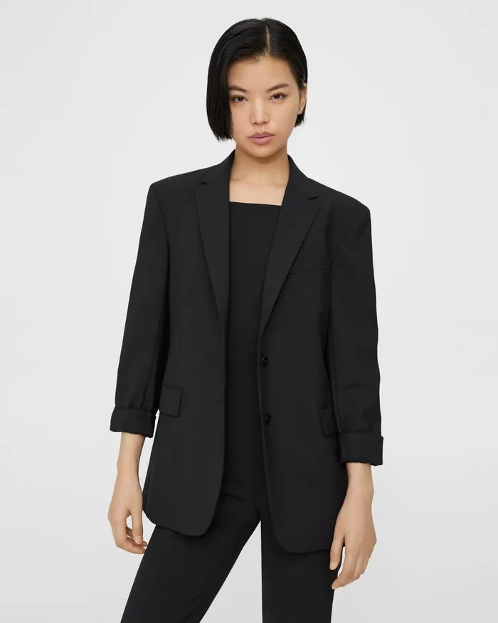 Women Theory Blazers Jackets Rolled Sleeve Boyfriend Jacket In Good Wool Black Women Theory Blazers Jackets Rolled Sleeve Boyfriend Jacket In Good Wool Black