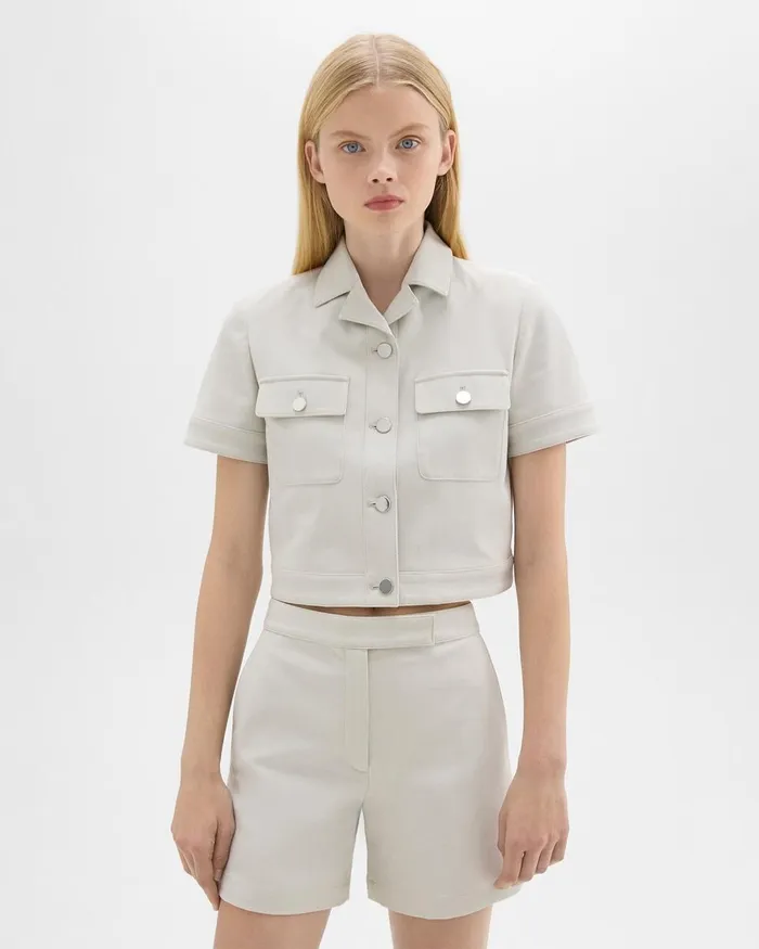 Women Theory Blazers Jackets ShortSleeve Military Shirt In Neoteric Twill Limestone Women Theory Blazers Jackets ShortSleeve Military Shirt In Neoteric Twill Limestone