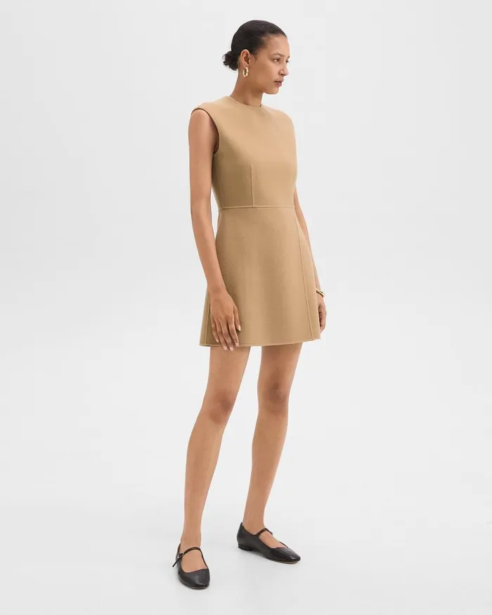 Women Theory Dresses Mini Wrap Dress In DoubleFace WoolCashmere New Camel