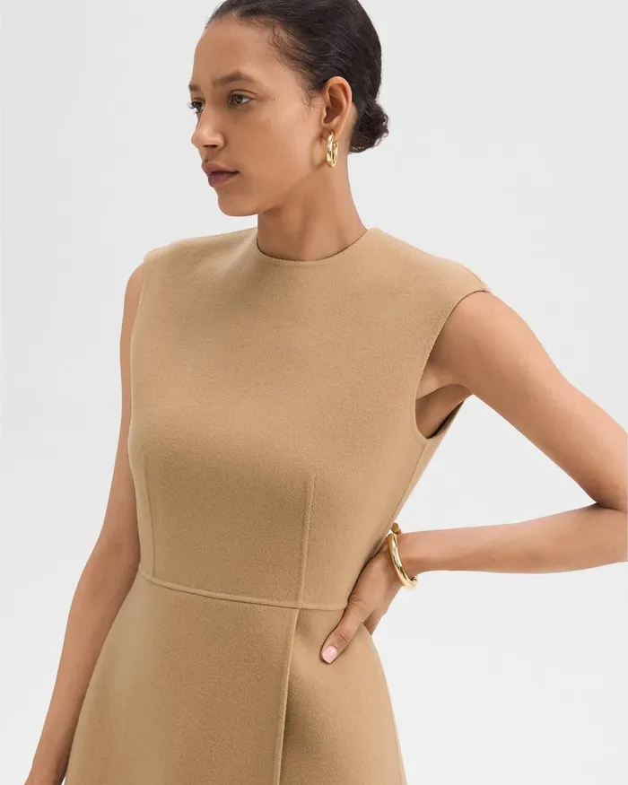 Women Theory Dresses Mini Wrap Dress In DoubleFace WoolCashmere New Camel