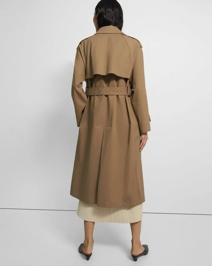Women Theory Outerwear Belted Trench Coat In Technical Twill Camel
