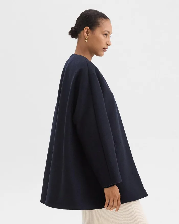 Women Theory Outerwear Cape Back Coat In Recycled WoolBlend Melton Baltic
