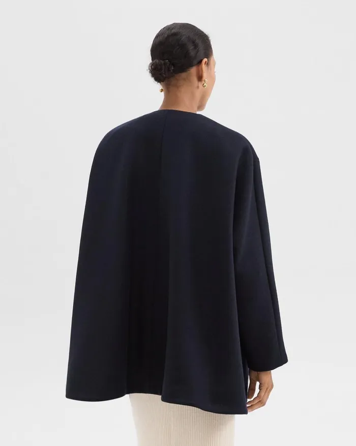 Women Theory Outerwear Cape Back Coat In Recycled WoolBlend Melton Baltic